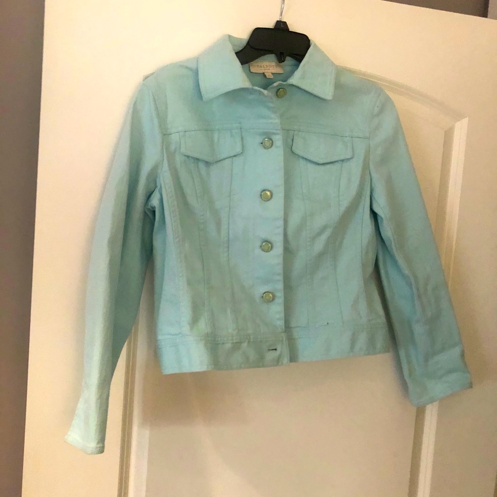 Ladies mint green denim jacket. Petite.